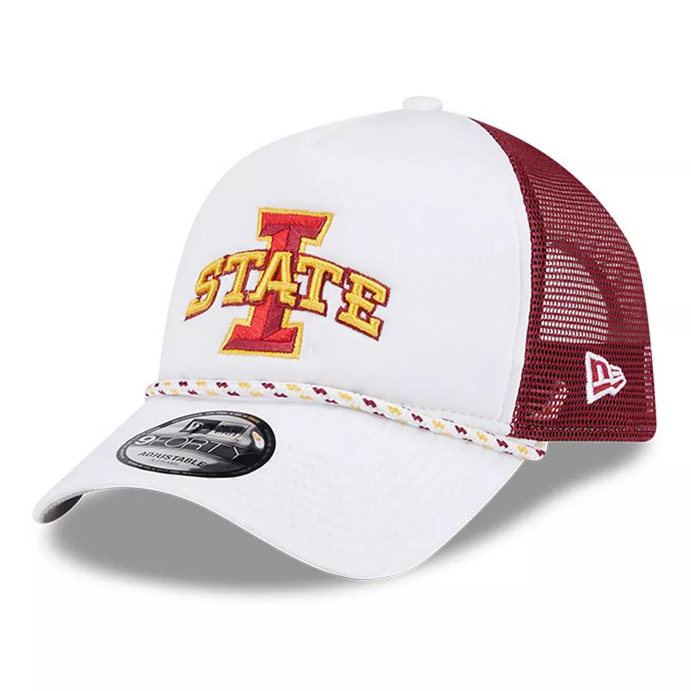 Men's New Era White/Cardinal Iowa State Cyclones Court Sport Foam A-Frame 9FORTY Adjustable Trucker Hat Product Image