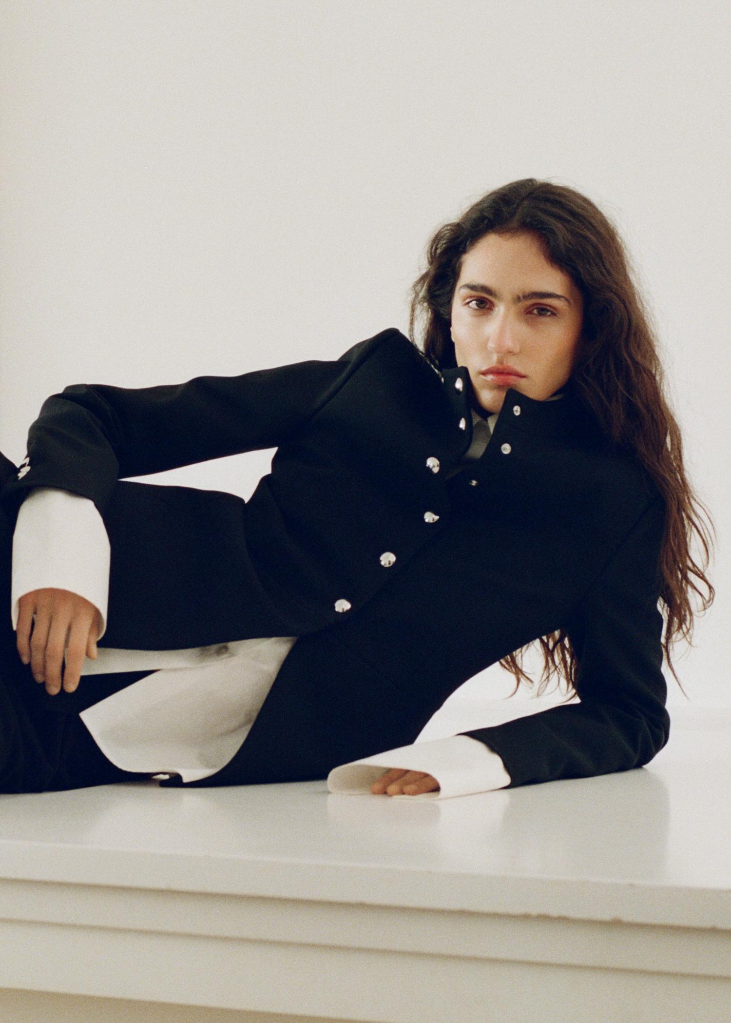 Jacket with jewel-button strip collar - Women | MANGO USA Product Image