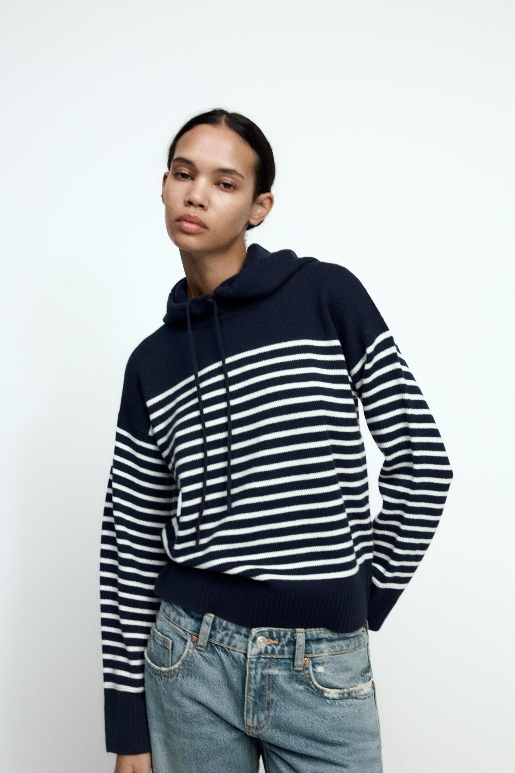 STRIPED KNIT HOODIE Product Image