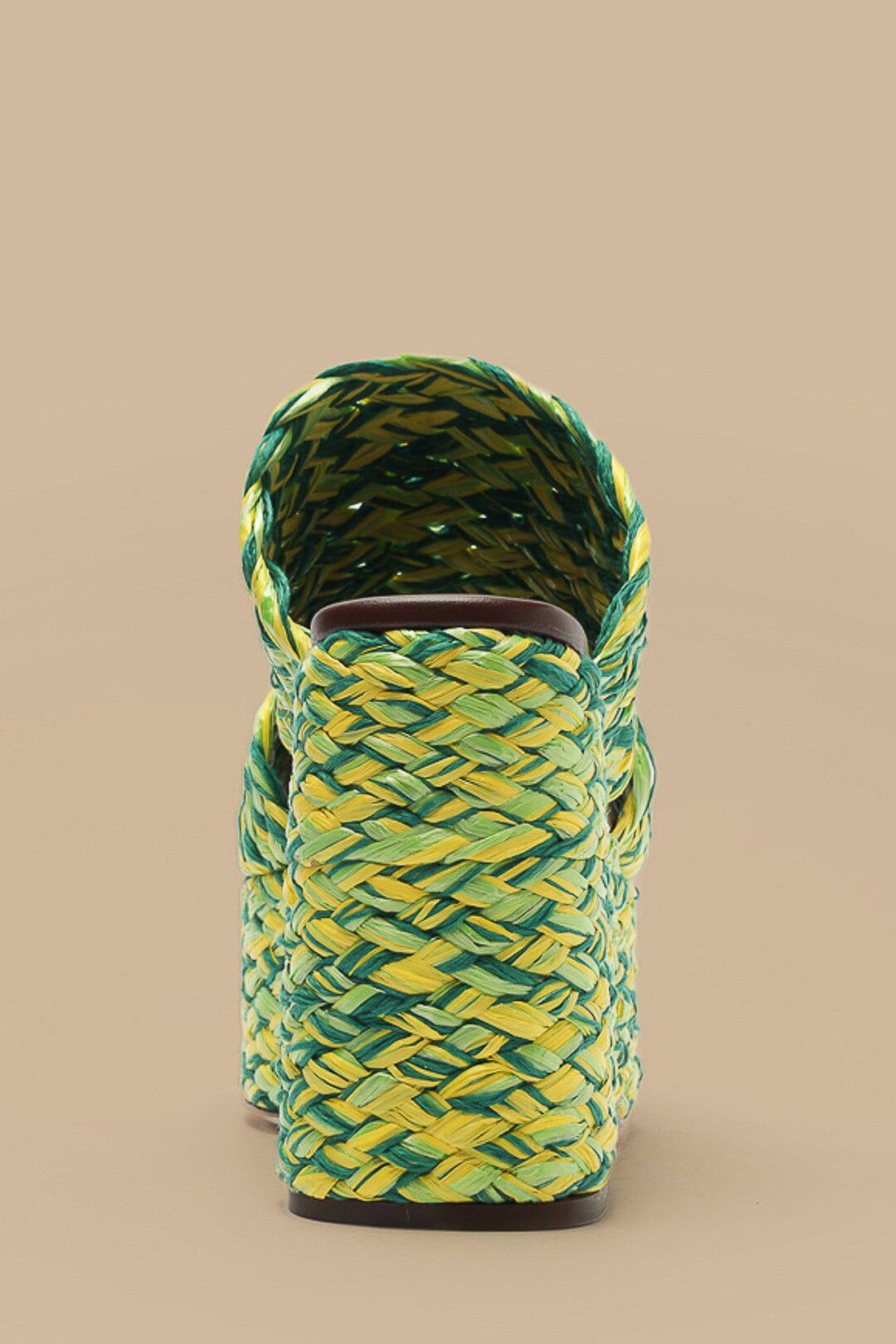 Green And Yellow Braided Raffia Platform Sandal Product Image