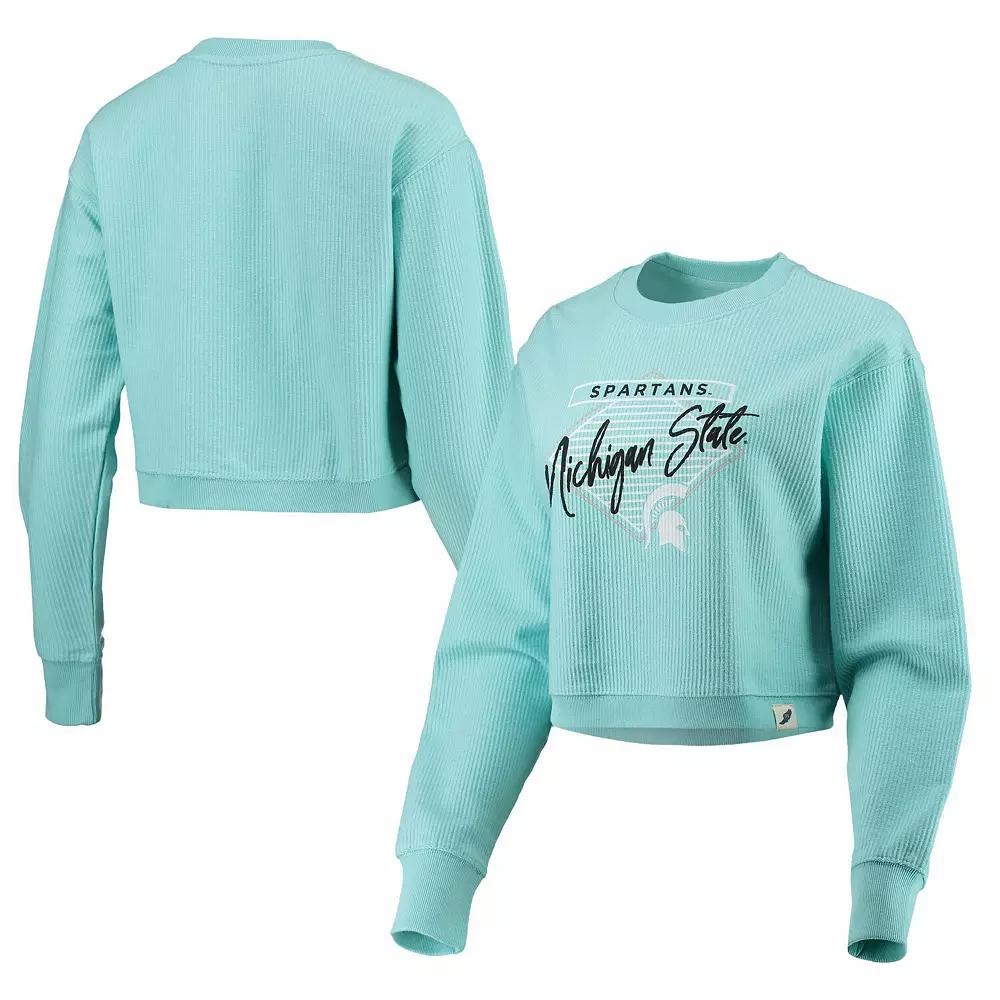 Women's League Collegiate Wear Light Blue Michigan State Spartans Corded Timber Crop Pullover Sweatshirt,  Product Image