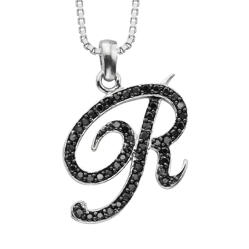 Jewelexcess Sterling Silver 1/4-ct. T.W. Black Diamond Initial Pendant, Women's,  Product Image