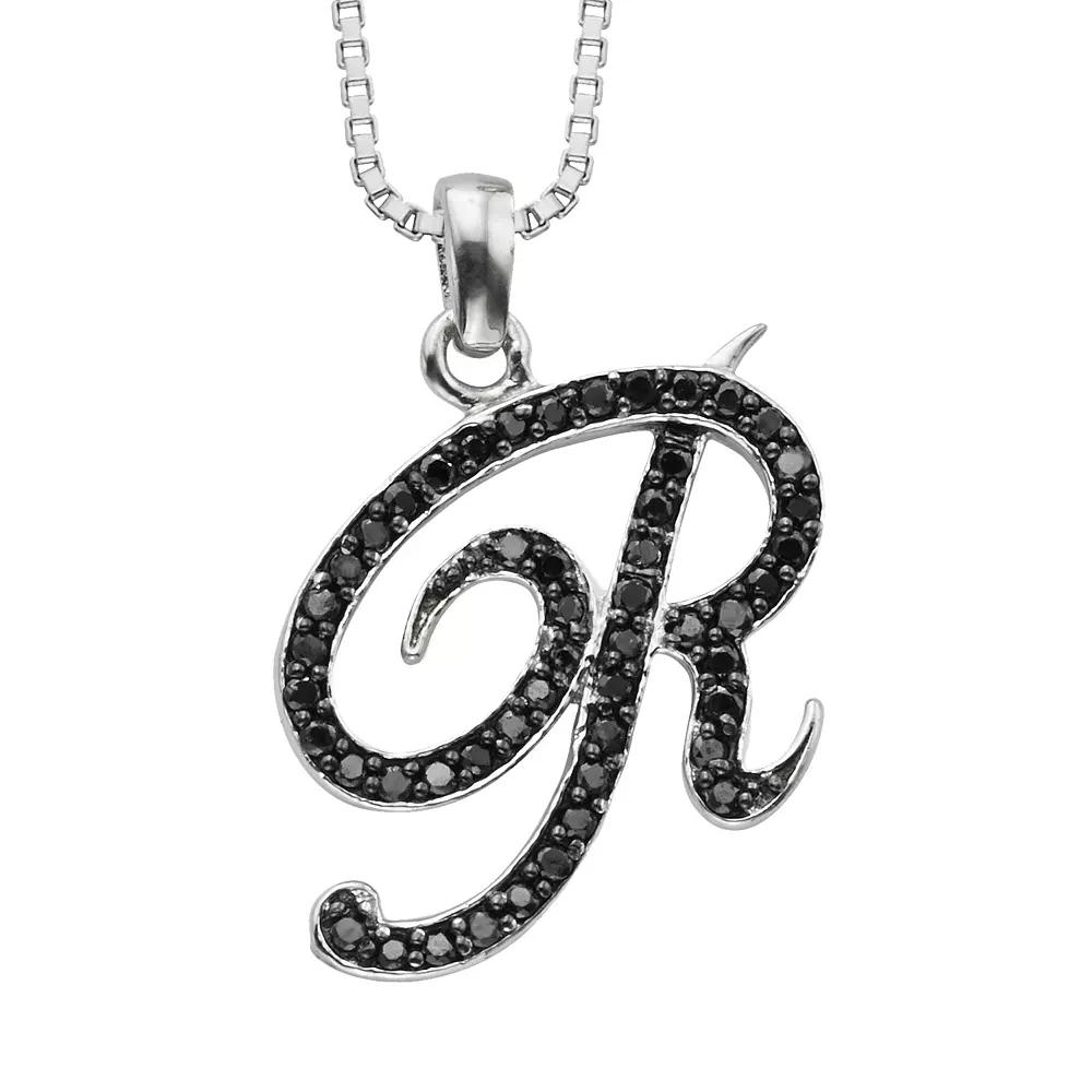 Jewelexcess Sterling Silver 1/4-ct. T.W. Black Diamond Initial Pendant, Women's,  Product Image