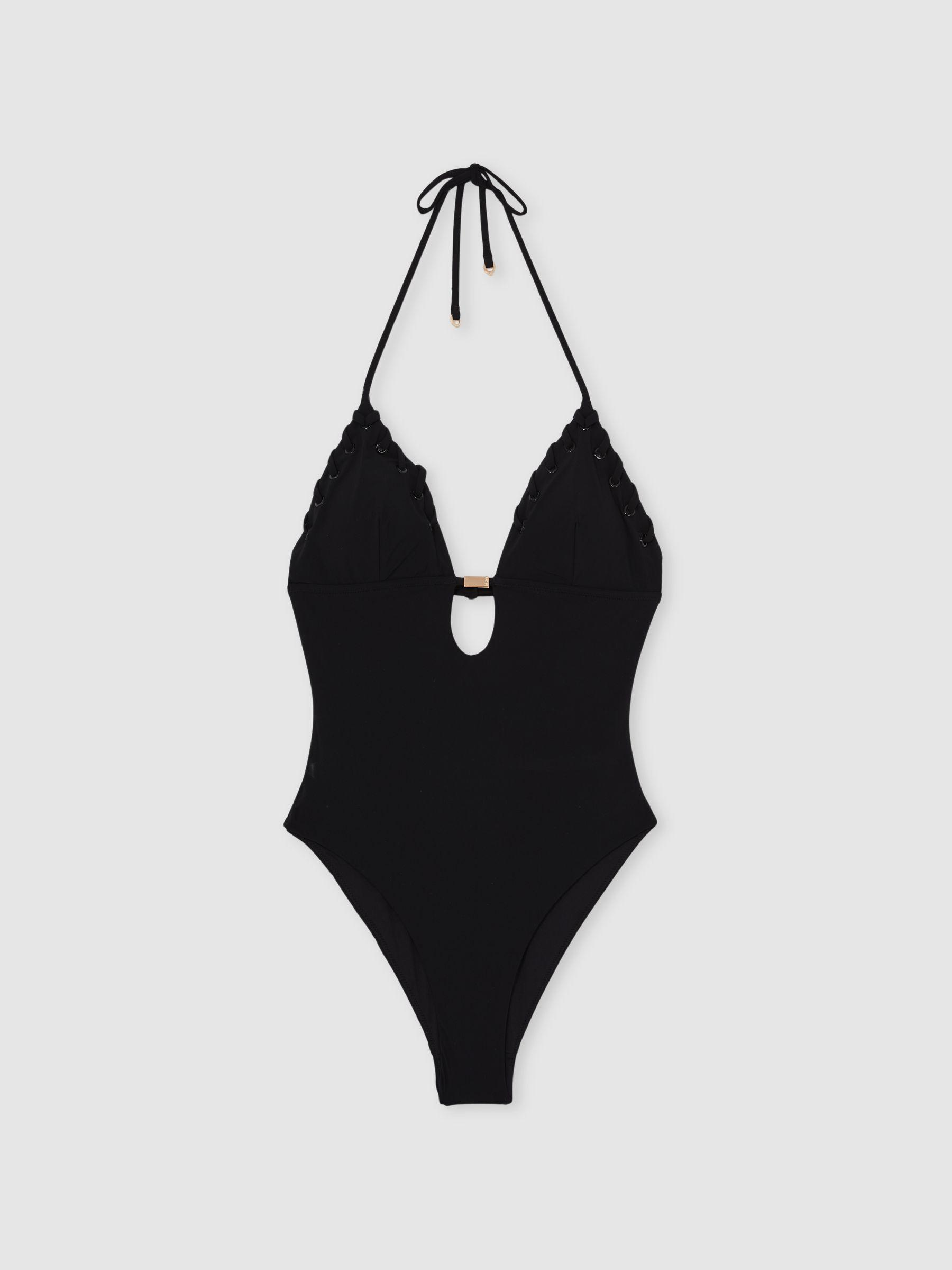 Whipstitch Halterneck Swimsuit in Black Product Image