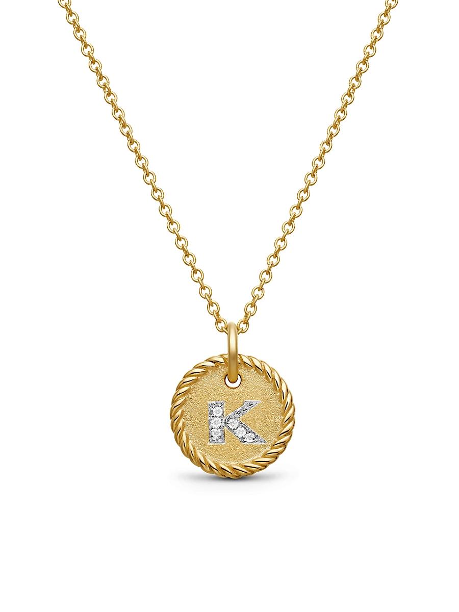 Womens Initial Charm Necklace in 18K Yellow Gold with Pav Diamonds Product Image