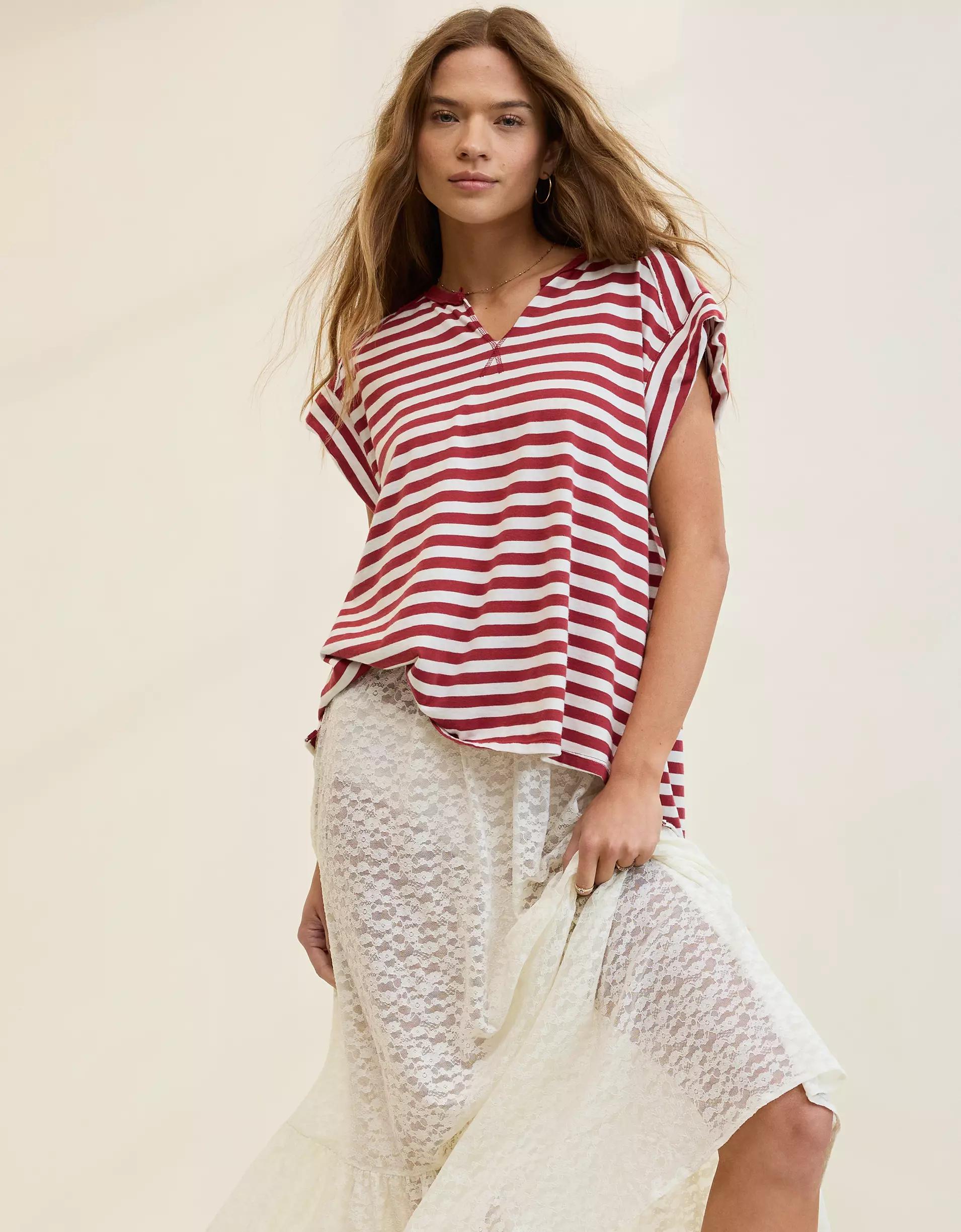 Aerie Summer Breeze Notch Neck T-Shirt Product Image