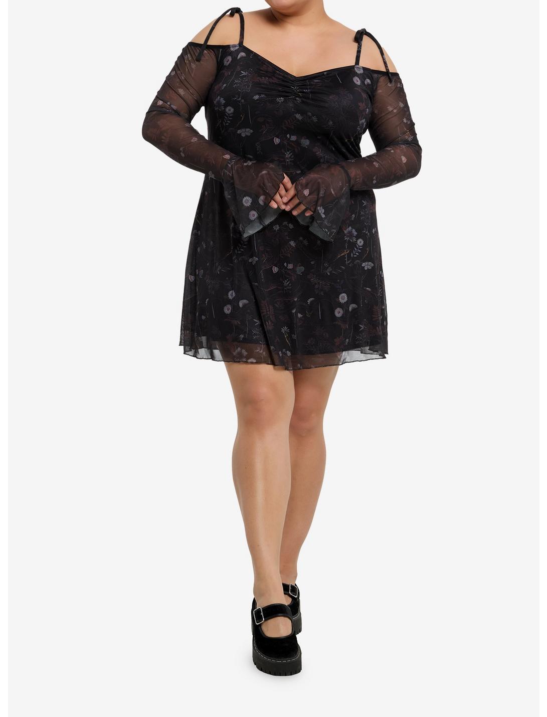 Cosmic Aura Snake Dark Floral Bell Sleeve Dress Plus Size Product Image