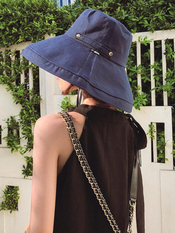 Casual Solid Sun-Protection Large Wide Brim Bucket Hat Product Image