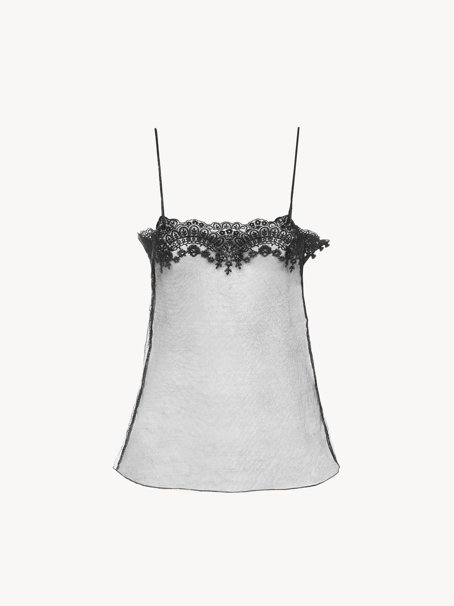 Fitted tank top in embroidered lace Product Image