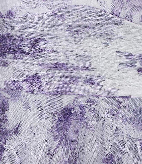 Pear Culture Printed Floral Mesh Strapless Corset Tiered Dress Product Image