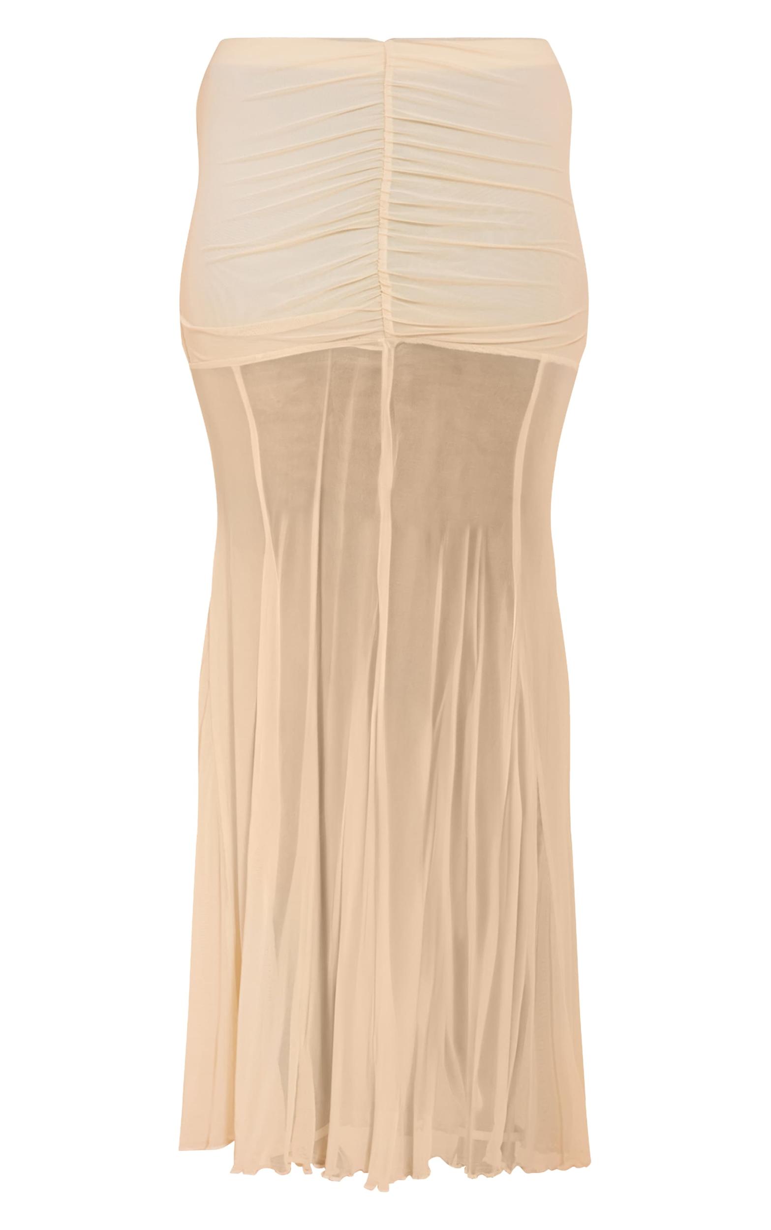 Cream Mesh Overlay Maxi Skirt Product Image