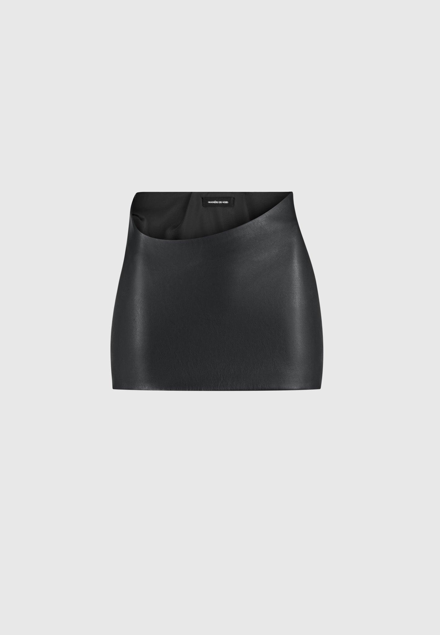Curved Waist Leather Mini Skirt - Black Female Product Image