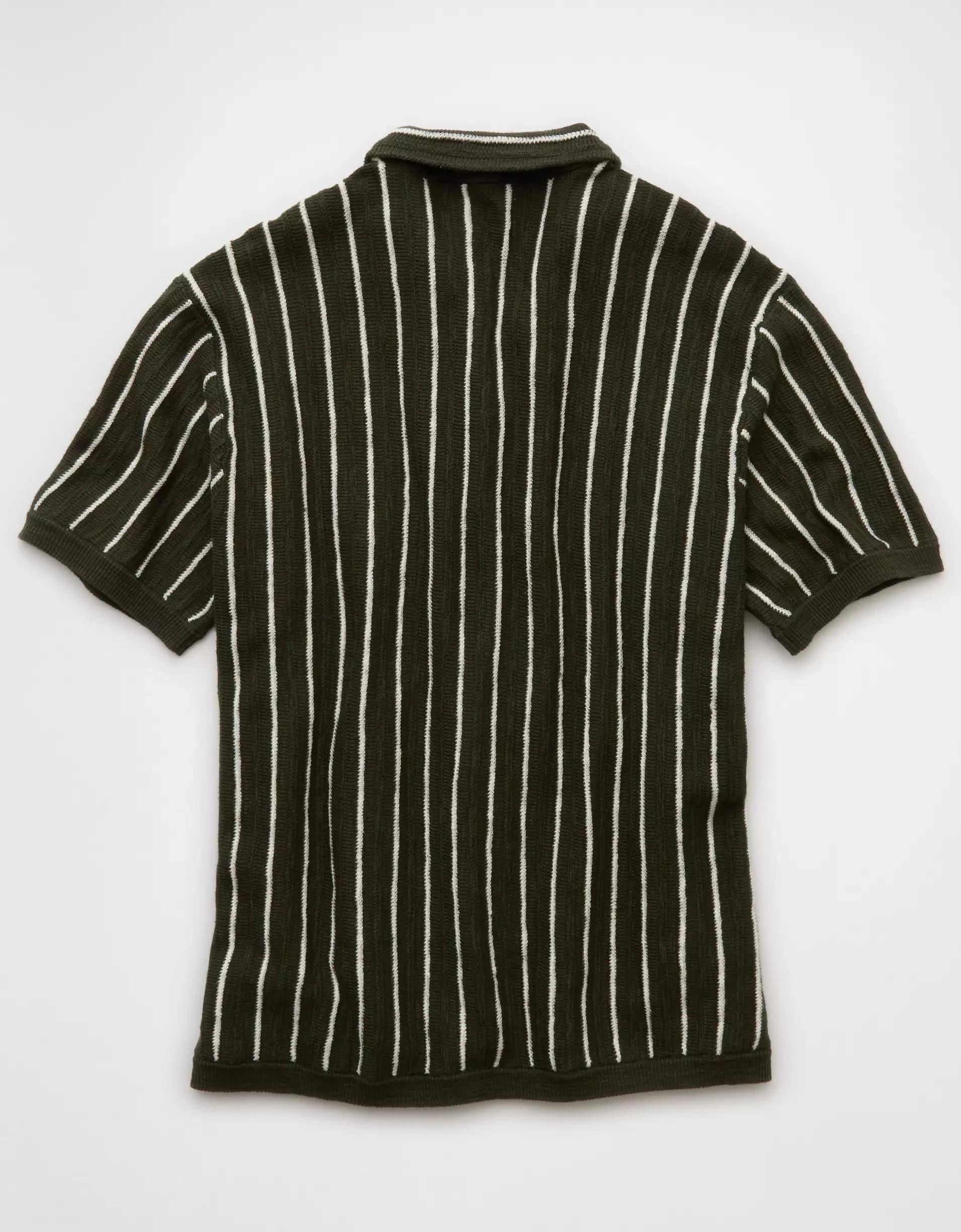 AE Weekend Pinstripe Button-Up Sweater Polo Shirt Product Image