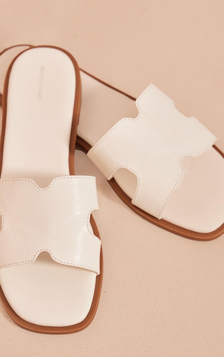 White Pu Square Toe Slider Sandals Product Image