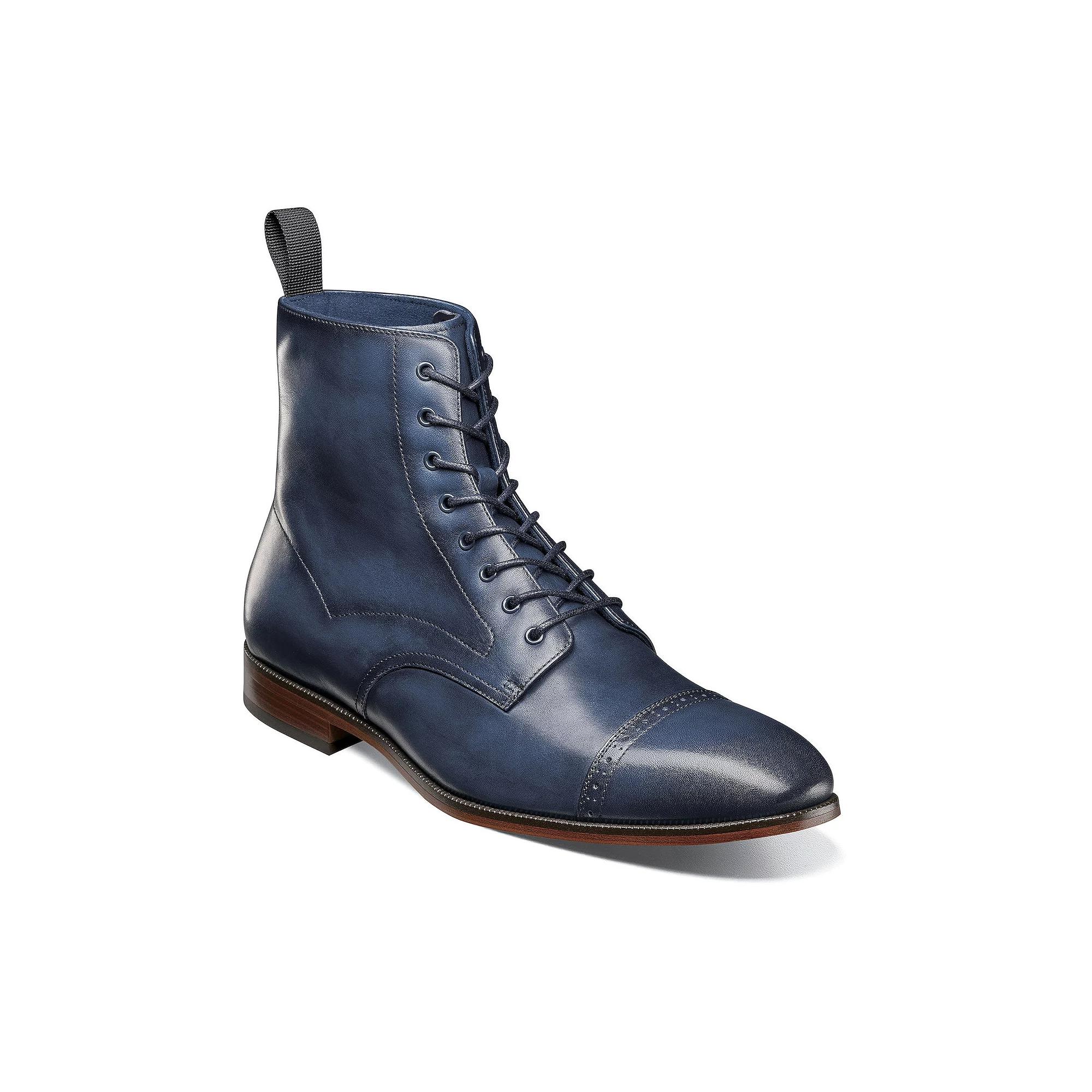 Stacy Adams Henry Mens Cap Toe Lace-Up Leather Boots Blue Product Image