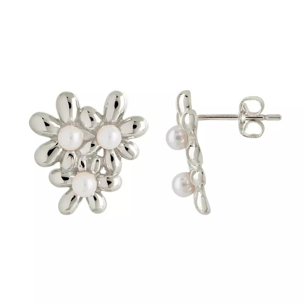 MC Collective Shell Pearl Flower Trio Stud Earrings, Women's, Silver Tone Product Image