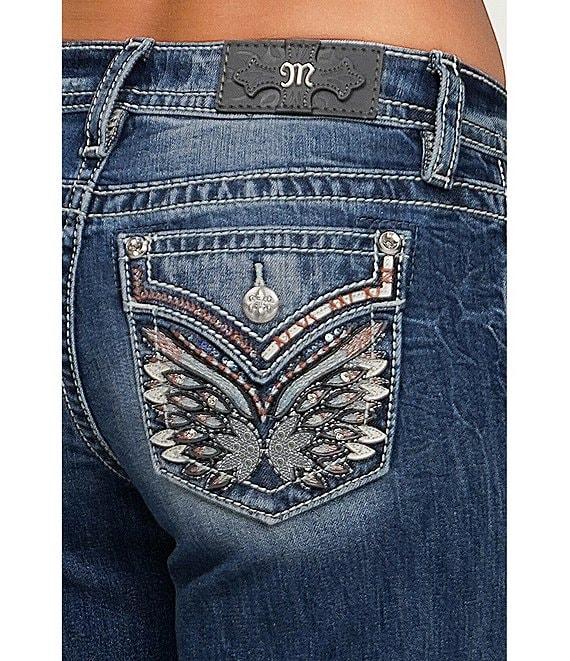 Miss Me Mid Rise Bootcut Butterfly Pocket Jeans Product Image