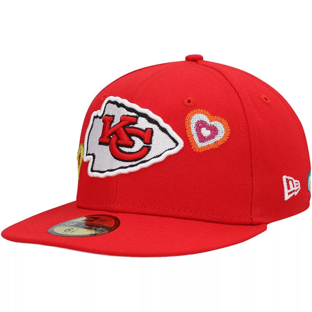 Men's New Era Red Kansas City Chiefs Chain Stitch Heart 59FIFTY Fitted Hat,  Product Image