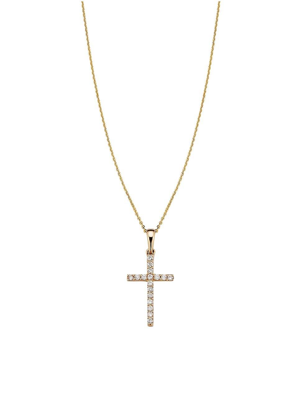Womens 14K Yellow Gold Faith Diamond Cross Pendant Necklace Product Image