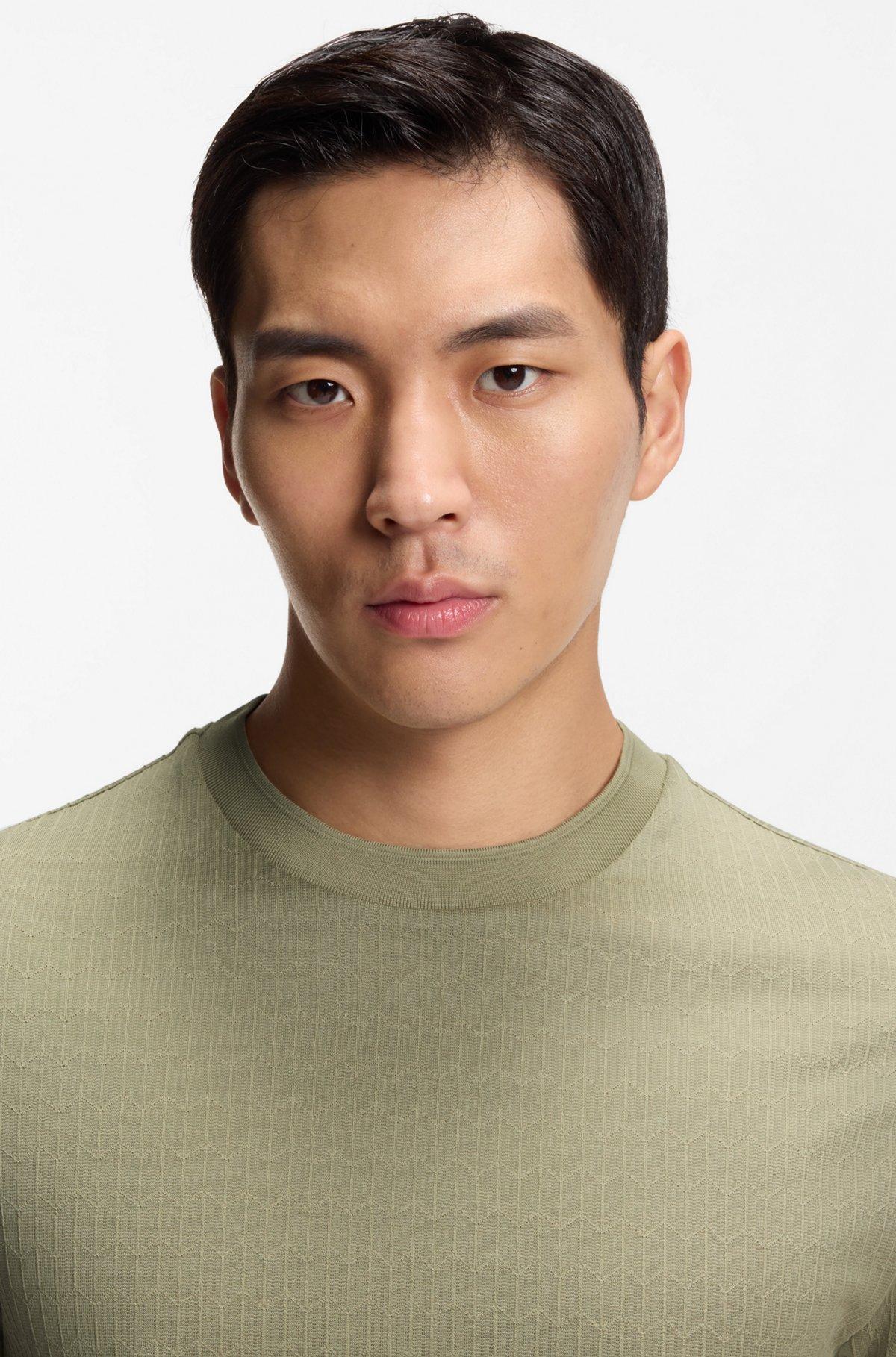 Cotton-silk T-shirt with geometric jacquard Product Image