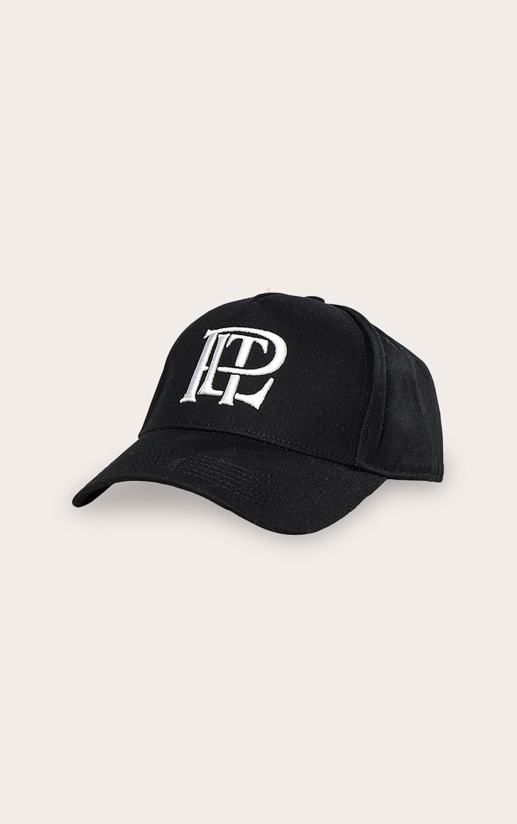 Black Pretty Little Thing White Embroidered Cap Product Image