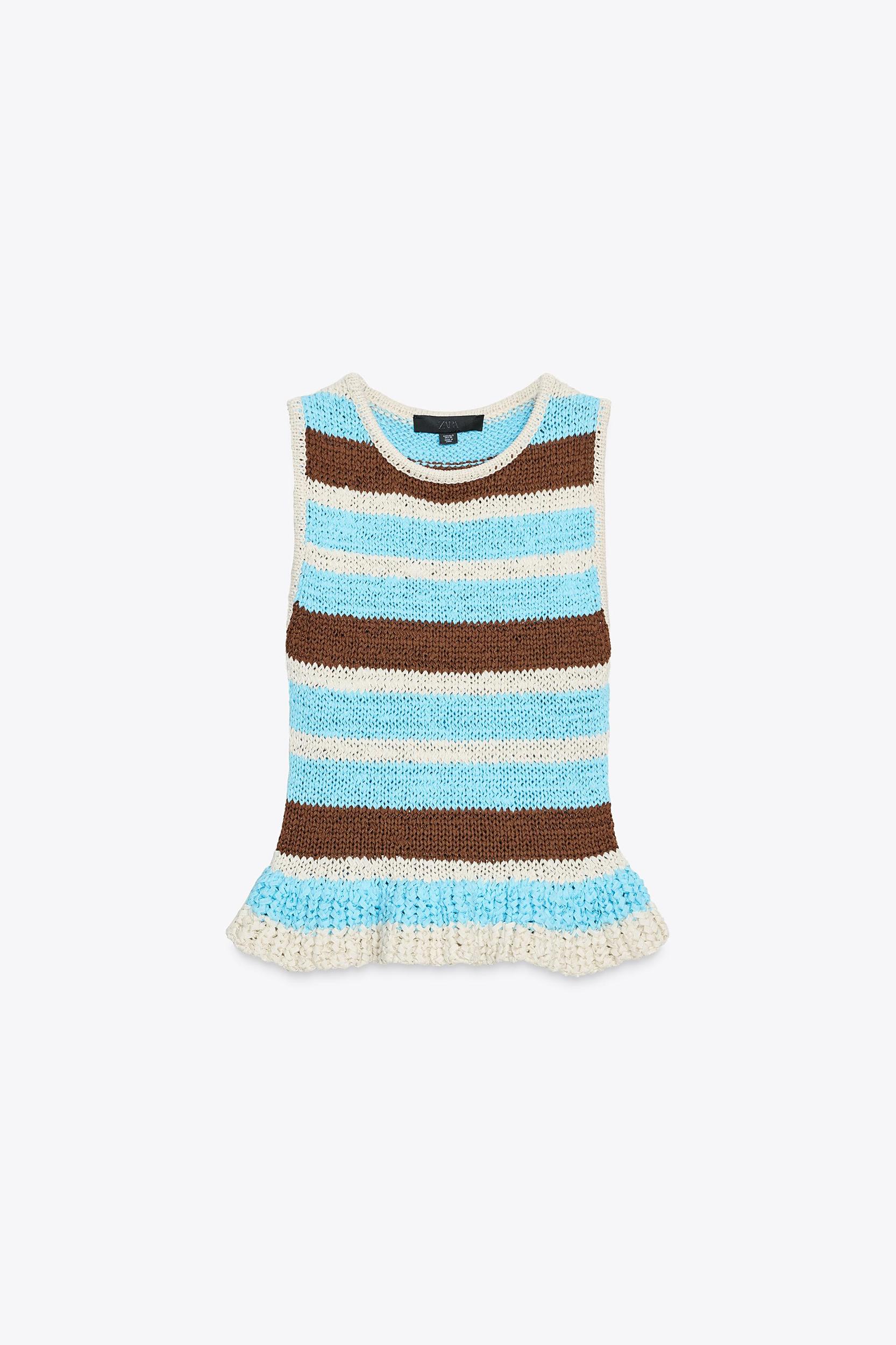 STRIPED KNIT RUFFLE TOP Product Image