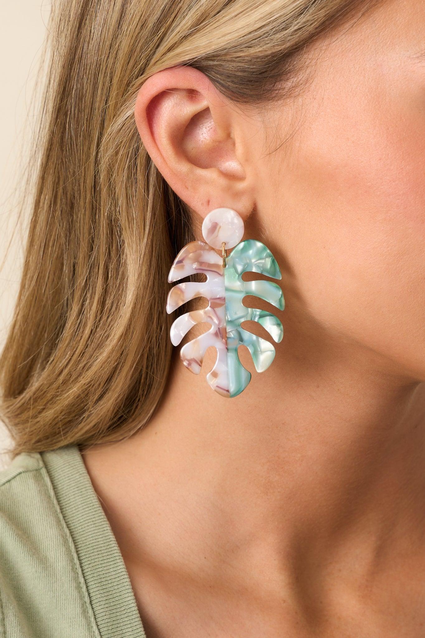 Sea Level Green Multi Pearlescent Monstera Leaf Earrings Product Image