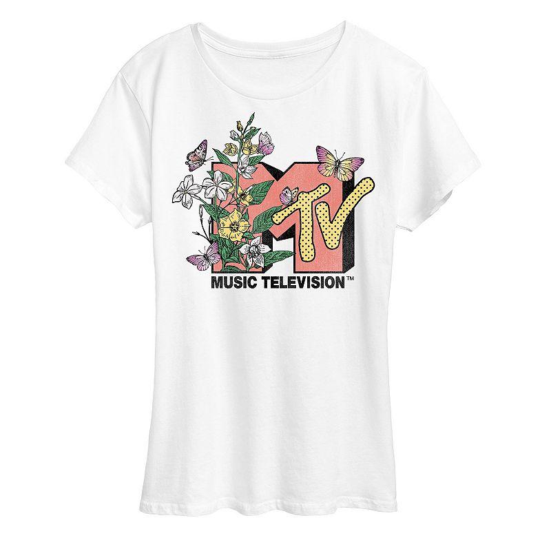 Womens MTV Botanical Art Graphic Tee Grey Gray Product Image