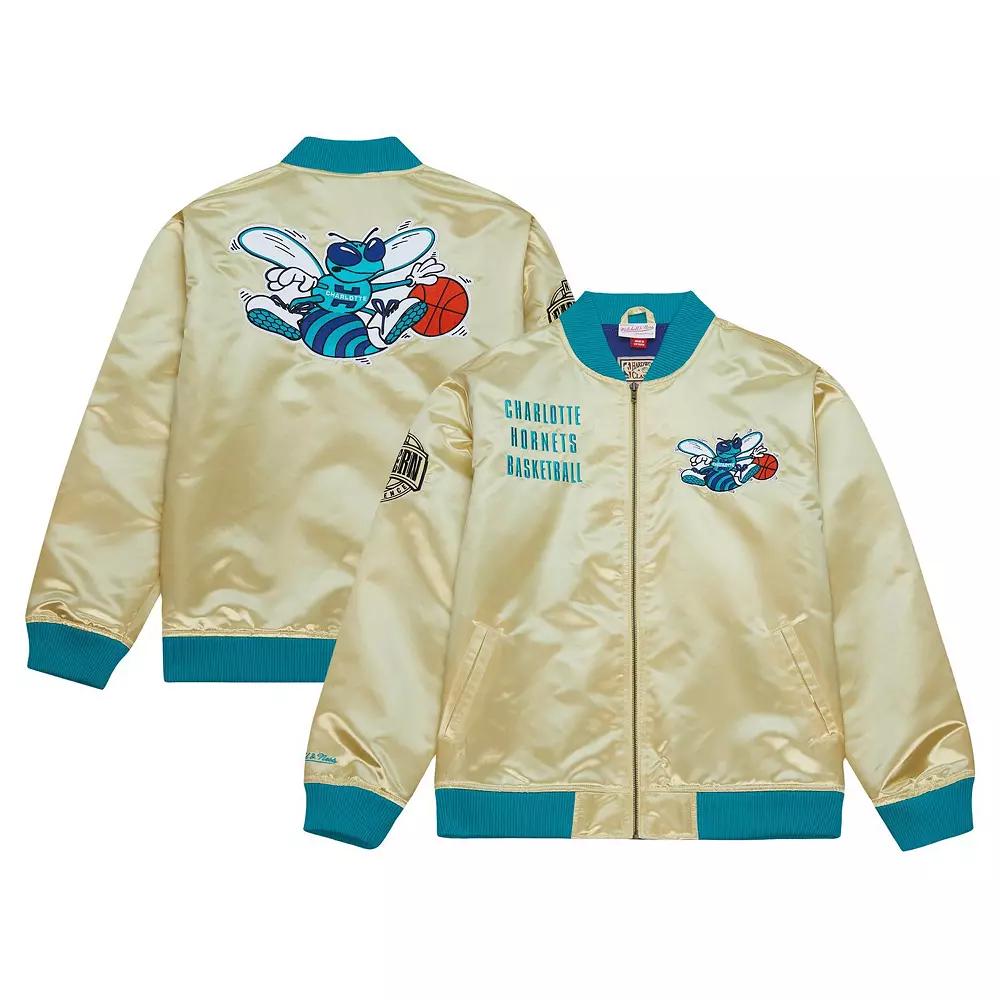 Men's Mitchell & Ness Gold Charlotte Hornets Team OG 2.0 Vintage Logo Satin Full-Zip Jacket, Size: XL, Chr Gold Product Image