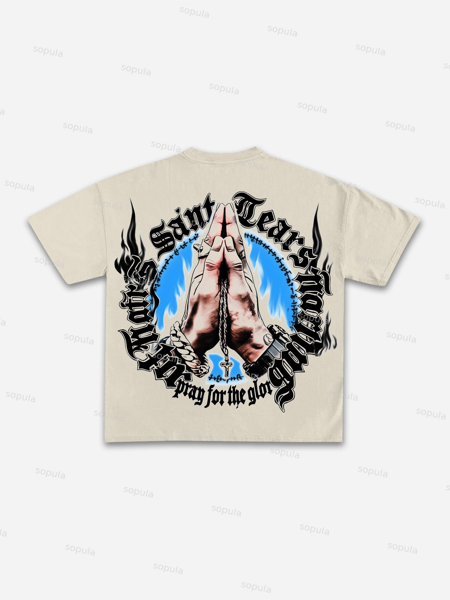 Vintage Pray For The Glory Graphic Print Cotton T-shirt Product Image
