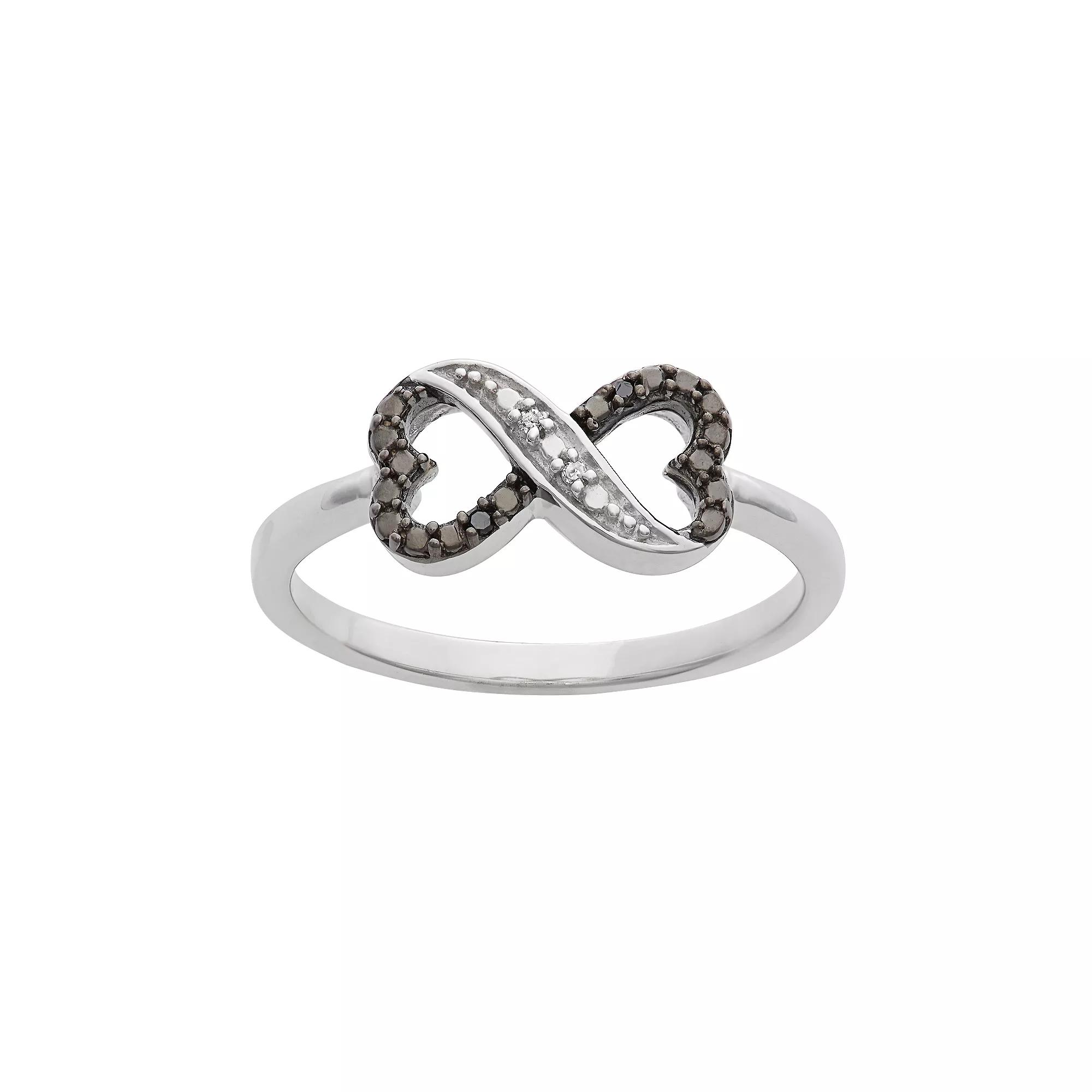 Jewelexcess Black and White Diamond Accent Sterling Silver Heart Infinity Ring, Women's,  Product Image