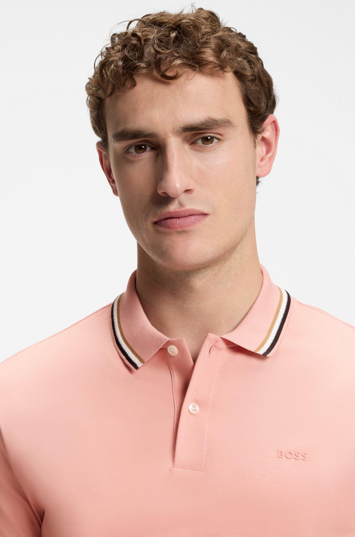 Slim-fit cotton polo shirt with striped collar Product Image