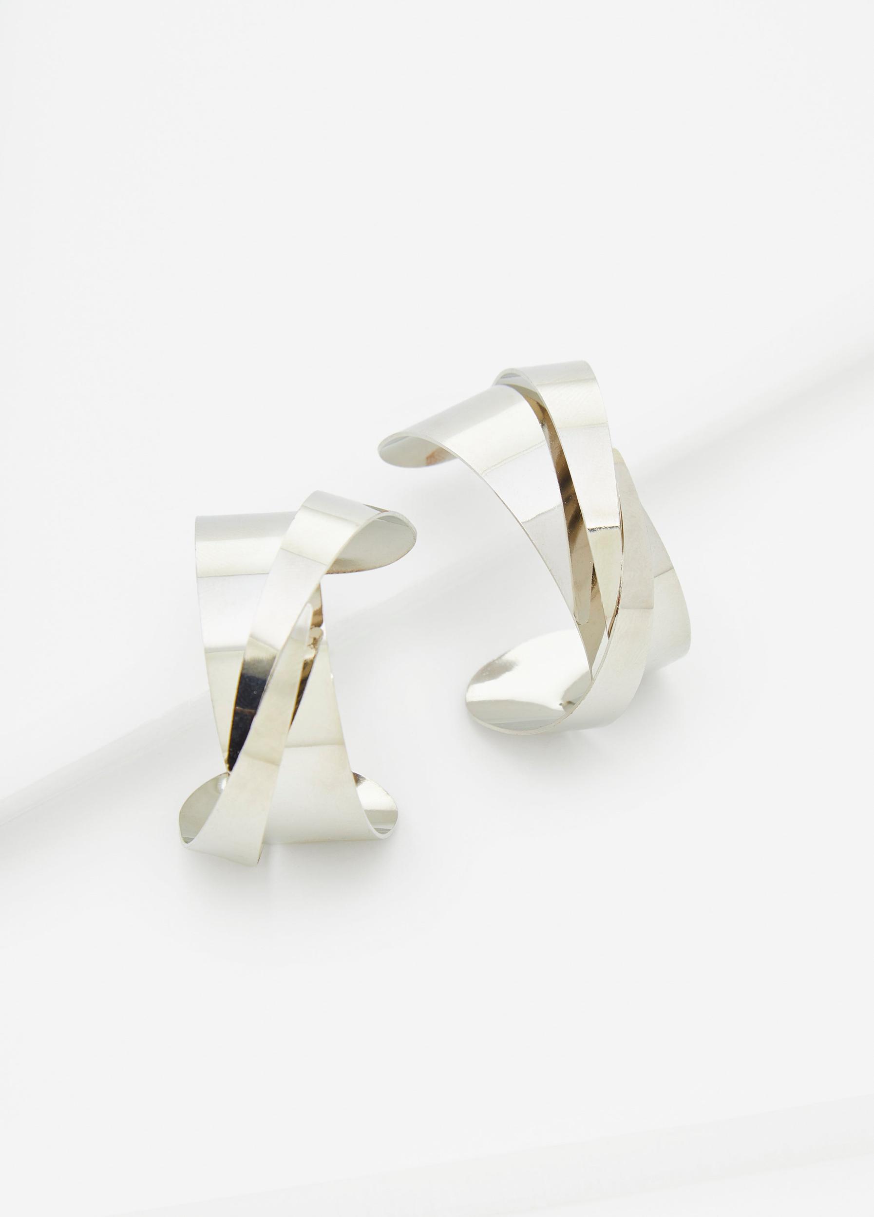 Twisted Silver Tone Hoop Earrings Product Image