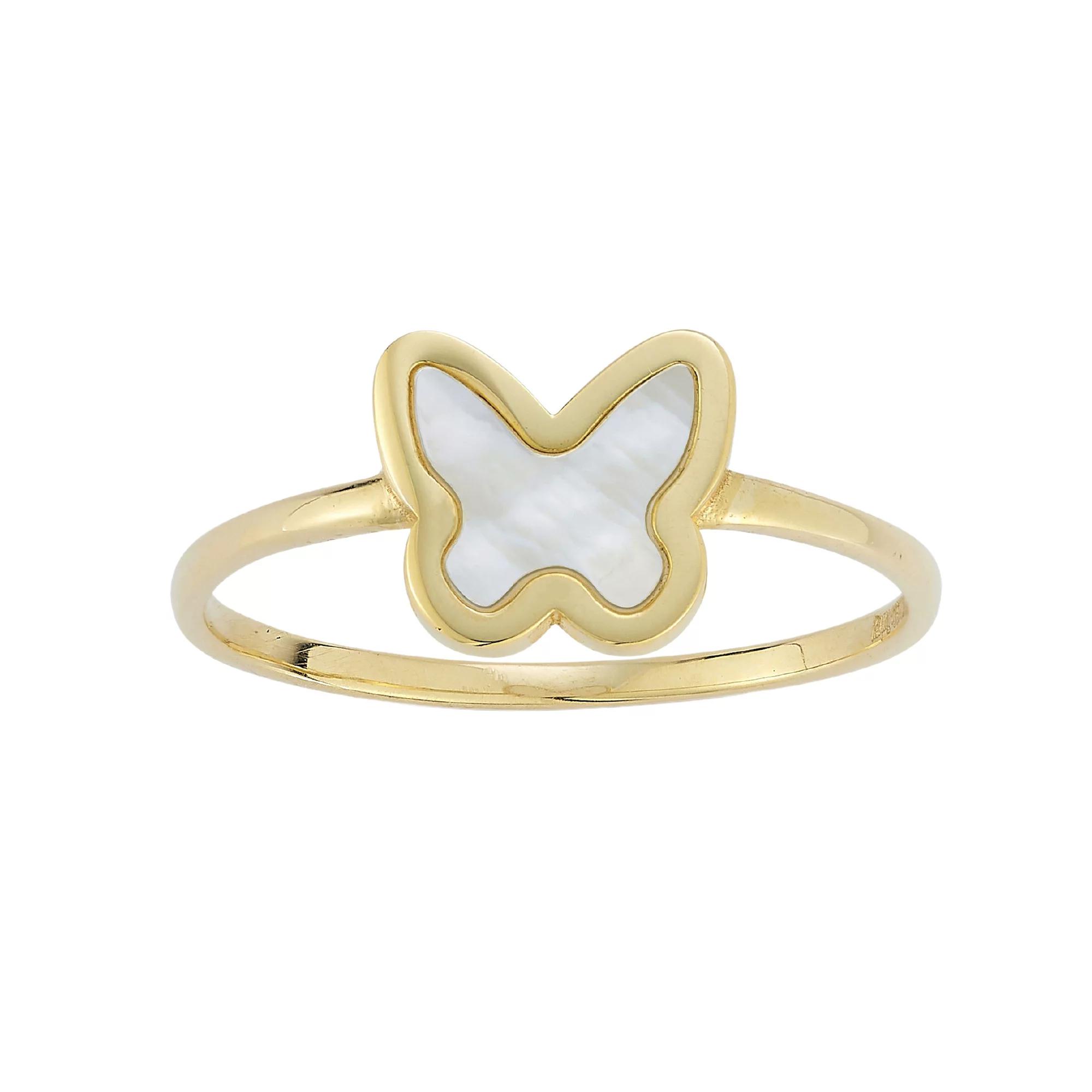 LUMINOR GOLD 14k Gold Mother of Pearl Butterfly Ring, Women's, Size: 8, M Of White Product Image