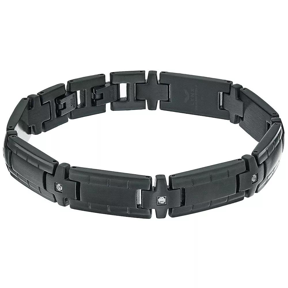 Men's LYNX Black Ion-Plated Stainless Steel Cubic Zirconia Bracelet, Size: 8.75 Product Image