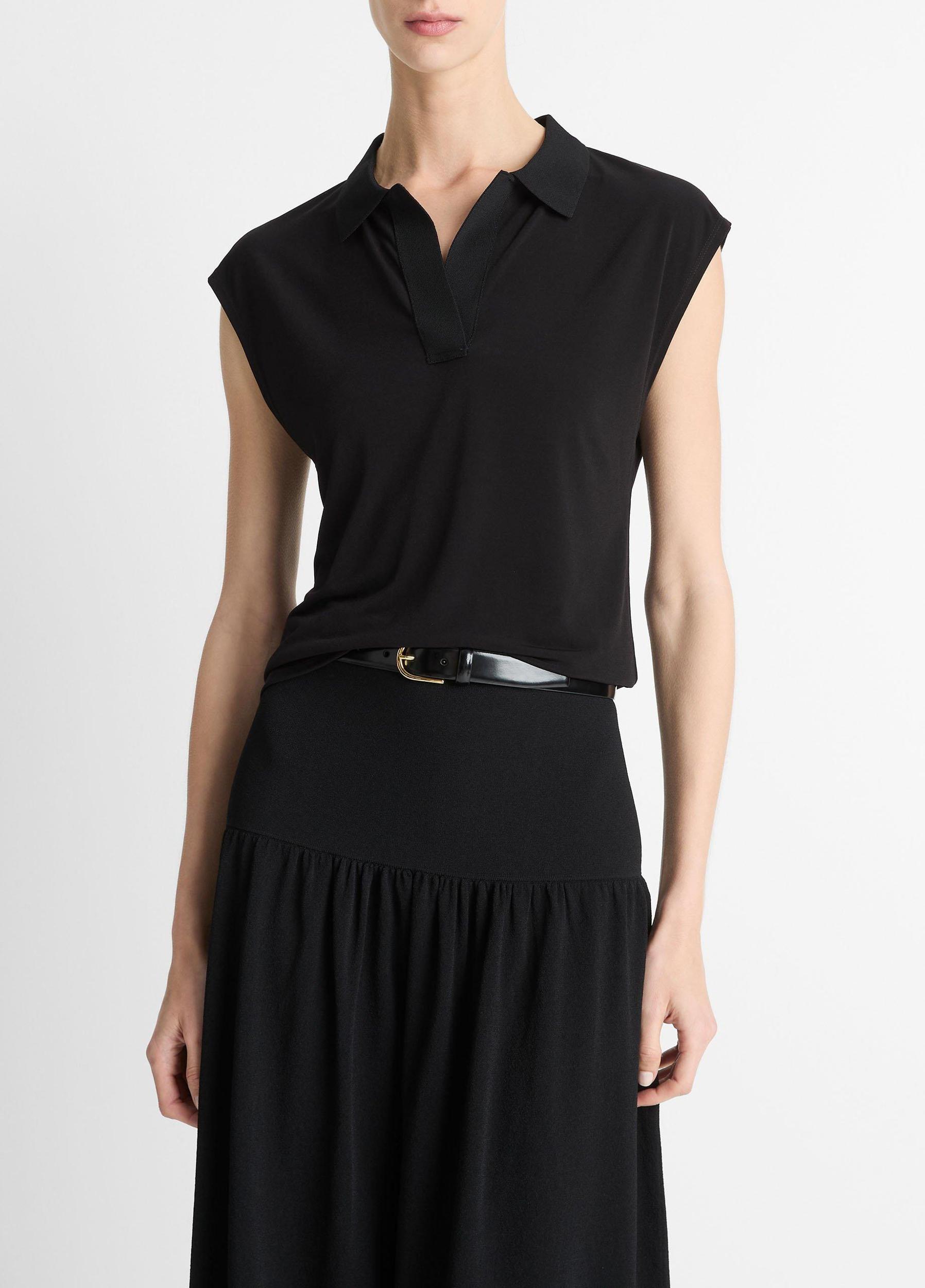 Matte Jersey Cap-Sleeve Polo Top Product Image