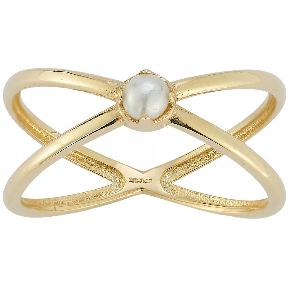 LUMINOR GOLD 14k Gold Freshwater Cultured Pearl Criss Cross Ring, Women's, Size: 7 Product Image