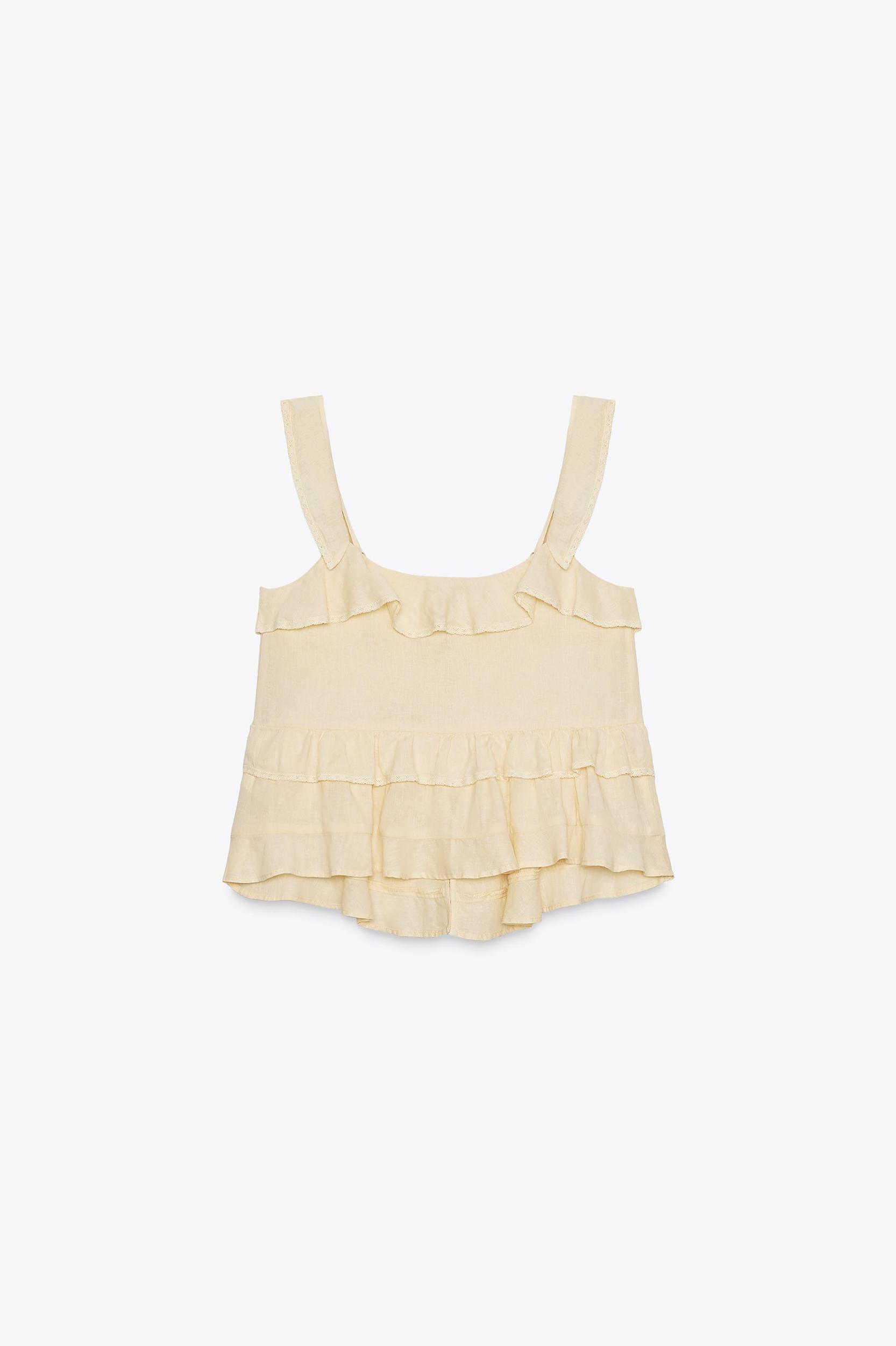 LINEN LACE TRIM RUFFLED TOP Product Image