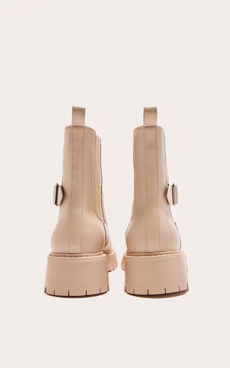 Cream PU Round Toe Chunky Sole Ankle Boots Product Image