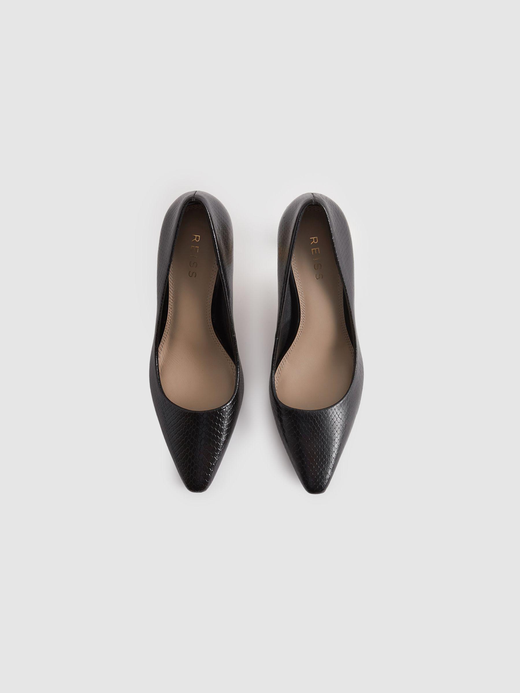 Leather Angled Heel Court Shoes in Black Product Image