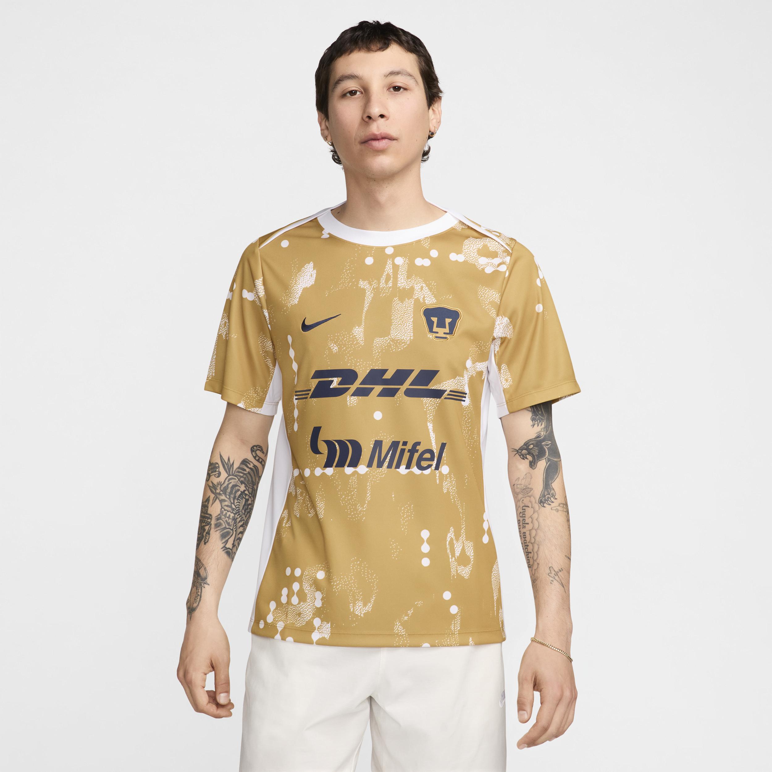 Pumas UNAM Academy Pro Nike Mens Dri-FIT Soccer Short-Sleeve Pre-Match Top | FN9660-714 Product Image
