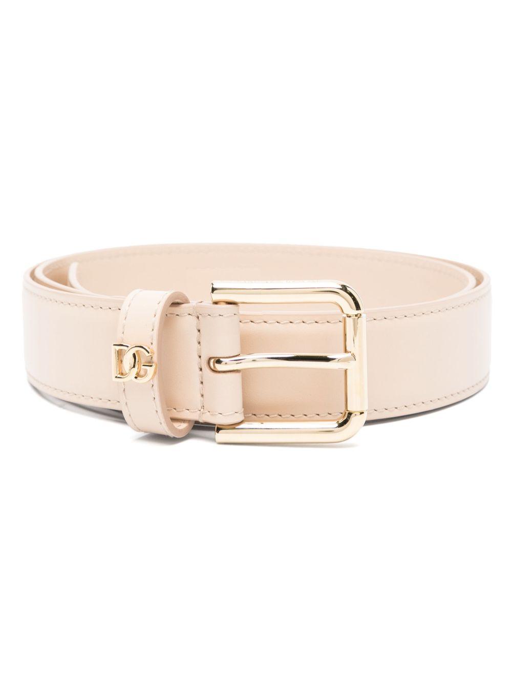DOLCE & GABBANA Logo-lettering Leather Belt In Beige Product Image