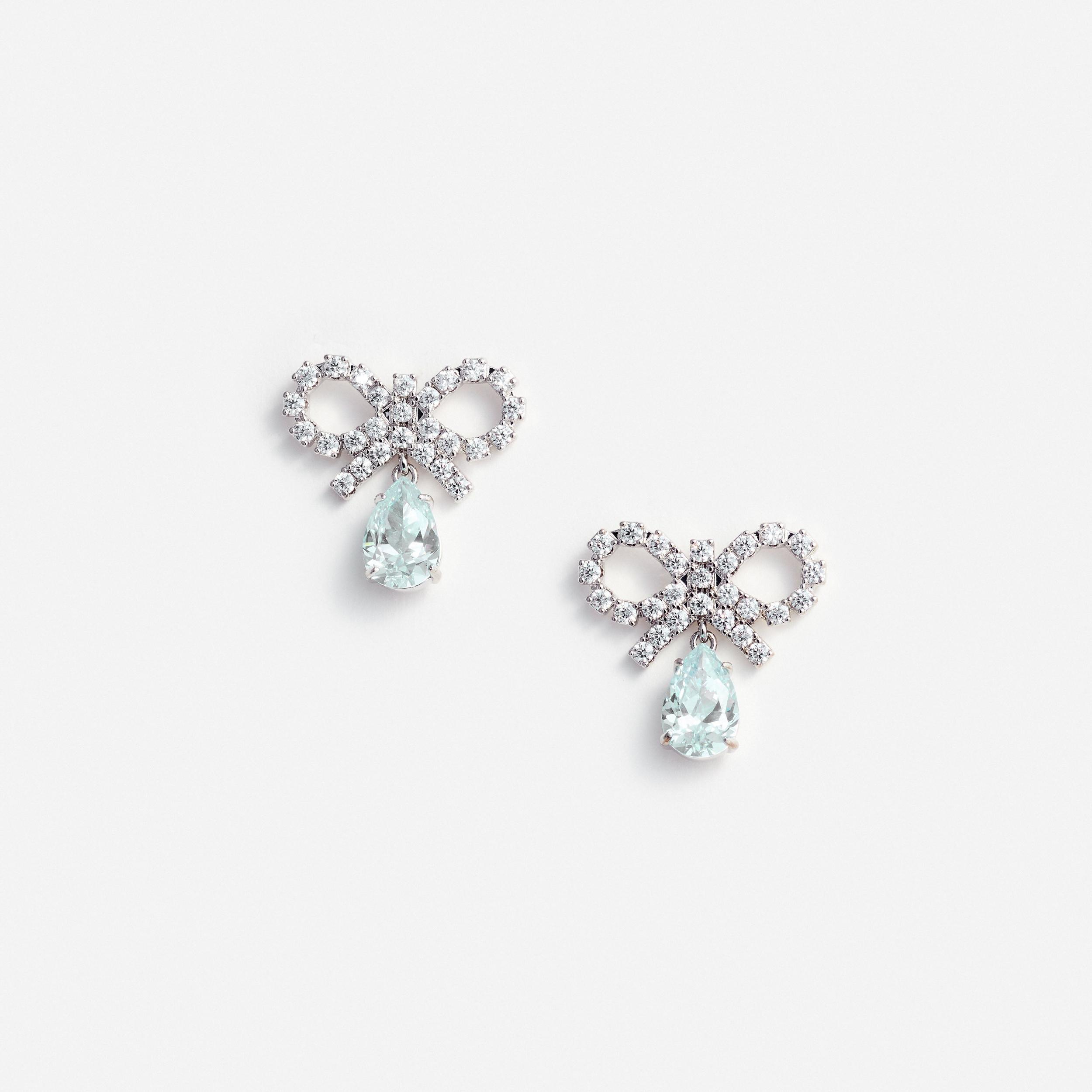 Micro Bow Blue Droplet Earrings Product Image