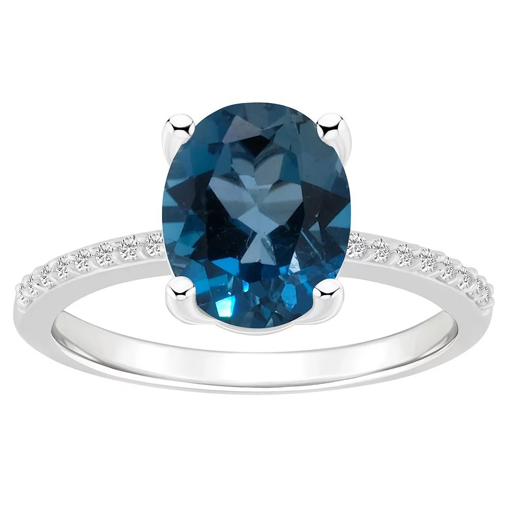 Alyson Layne 14k White Gold Oval London Blue Topaz & 1/10 Carat T.W. Diamond Ring, Women's, Size: 5 Product Image