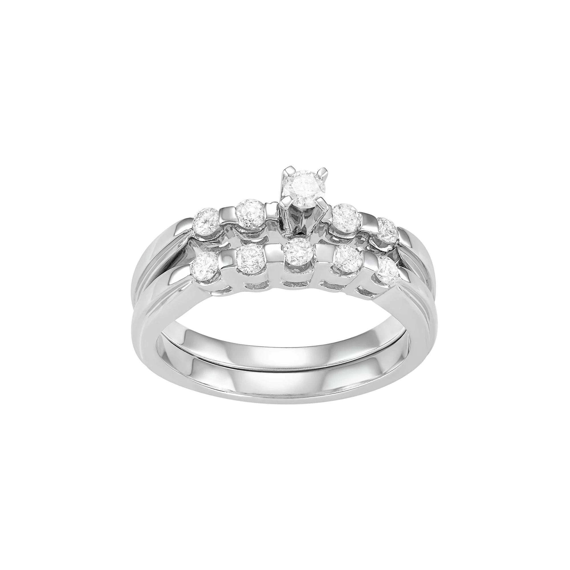 Jewelexcess 10k White Gold 1/2 Carat T.W. Diamond Engagement Ring Set, Women's, Size: 6 Product Image
