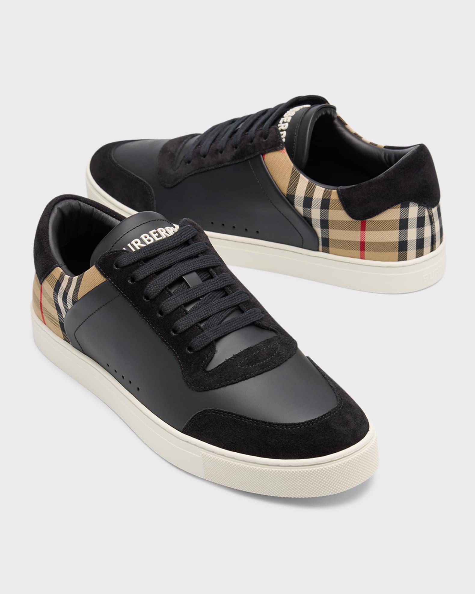 Mens Stevie Check Leather & Canvas Sneakers Product Image