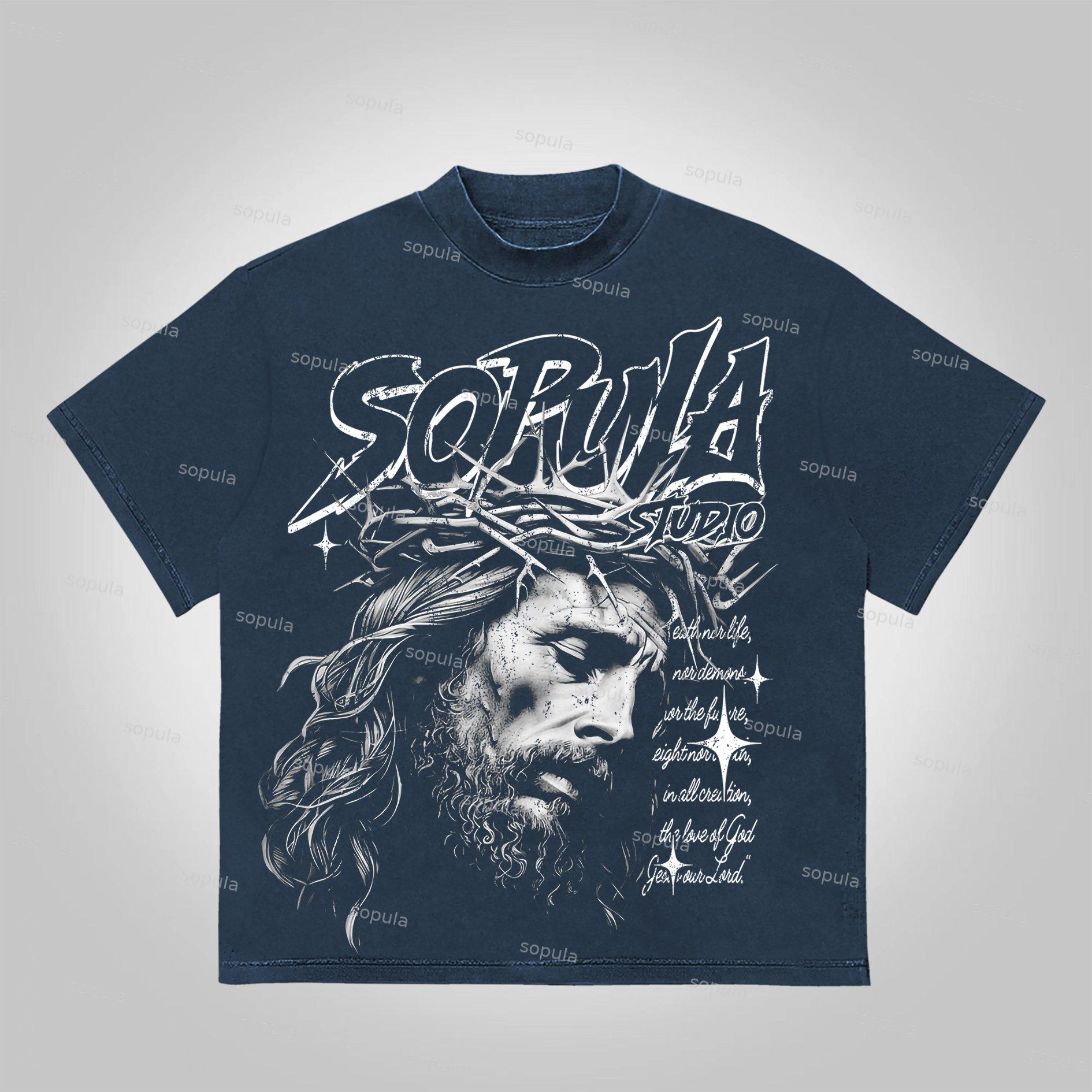 Sopula Vintage Jesus Graphic Print Cotton T-Shirt Product Image