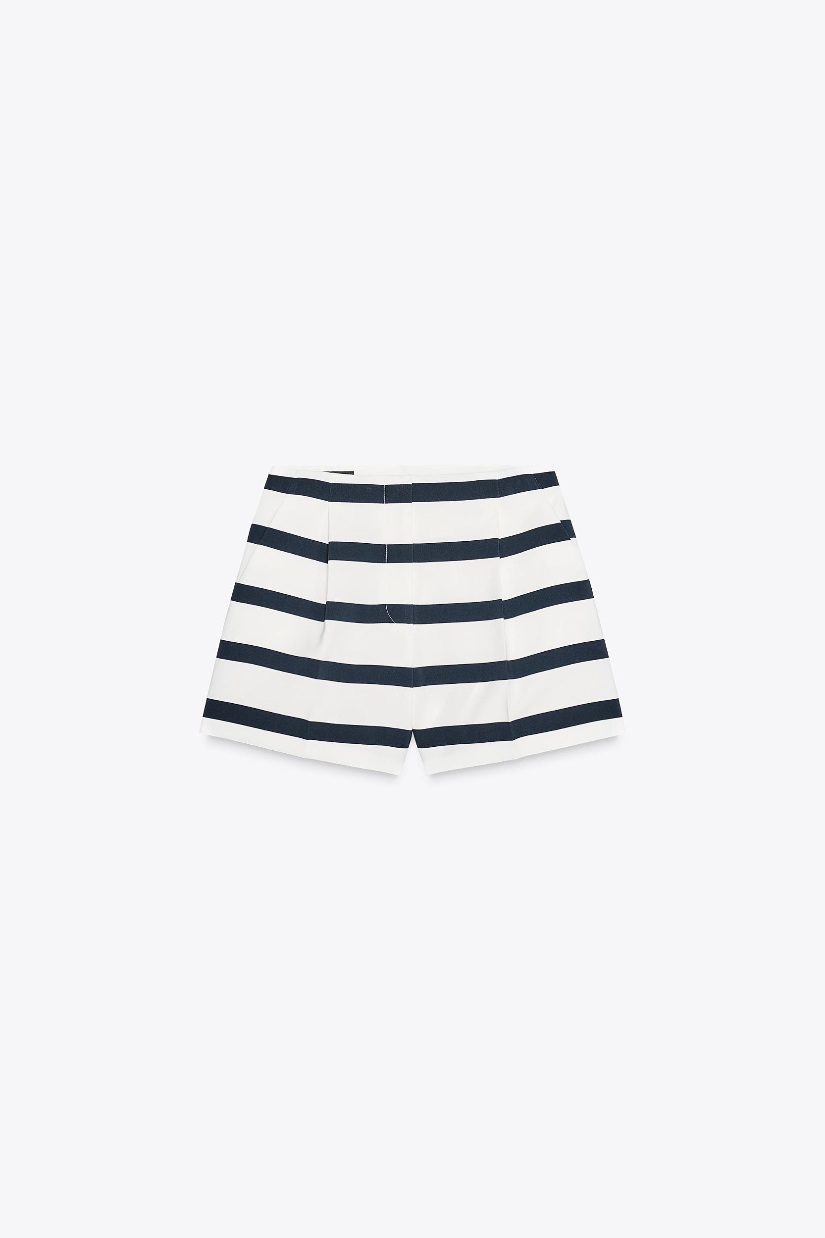 PLEATED STRIPED SHORTS Product Image