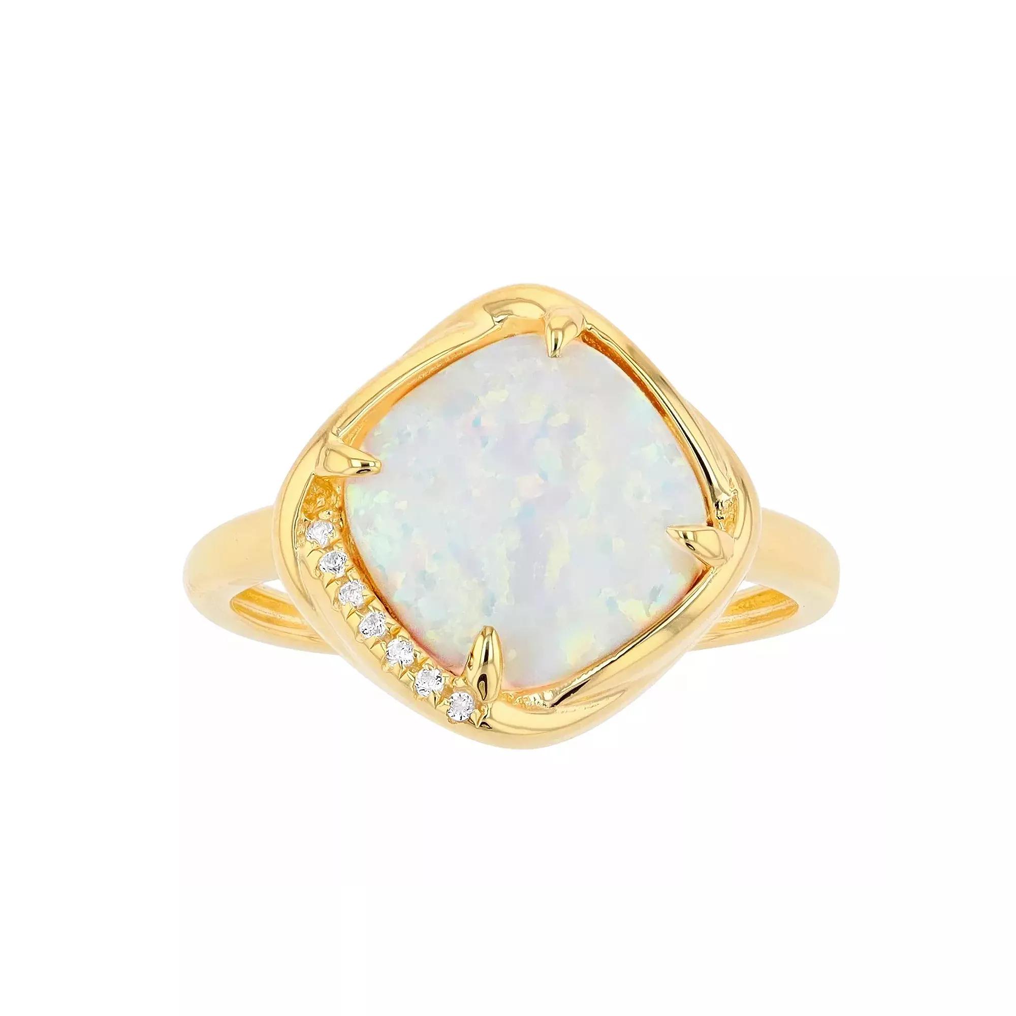 Gemminded 18k Gold over Sterling Silver Lab Created Opal Ring with Lab Created White Sapphire Accent, Women's, Size: 5, Gold Tone Product Image