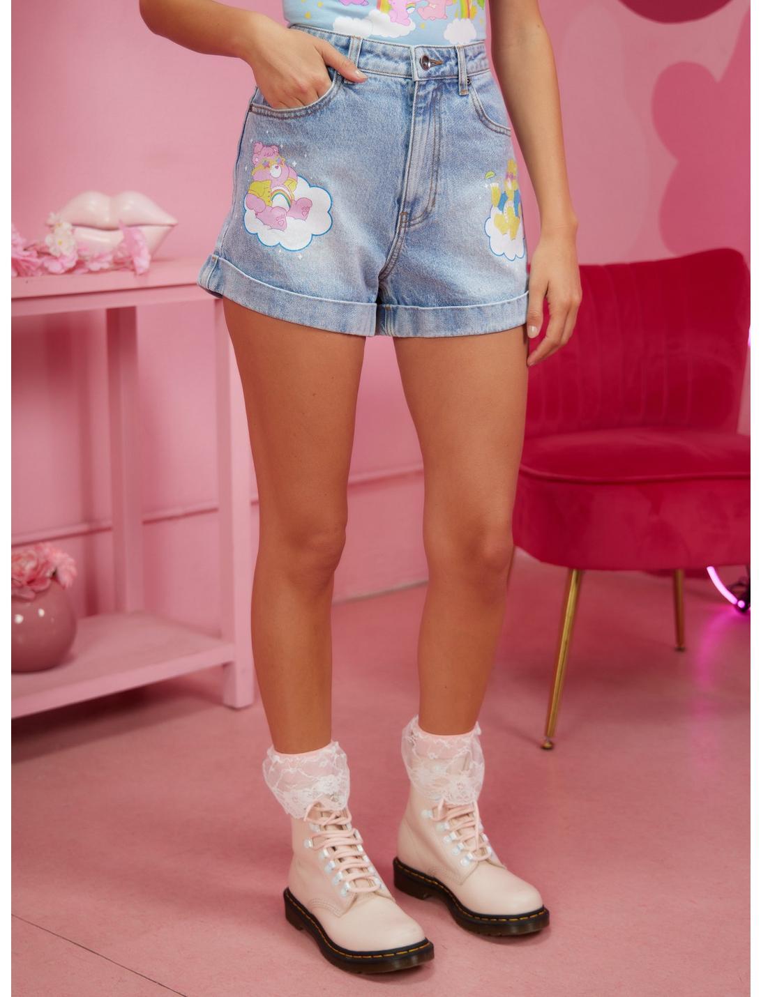 Care Bears Glitter Print Denim Mom Shorts Product Image